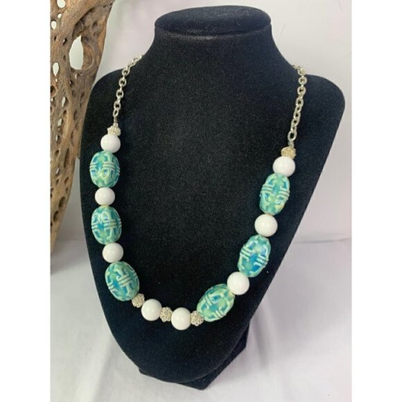 Vintage Ceramic and Glass Bead Necklace - Picture 2 of 8